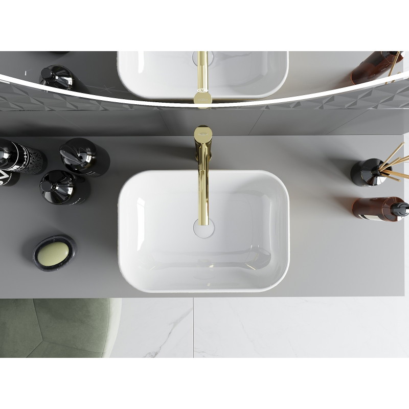 Mexen Rita lauapealne valamu 45 x 32 cm, valge/kuldne jooned - 21084553