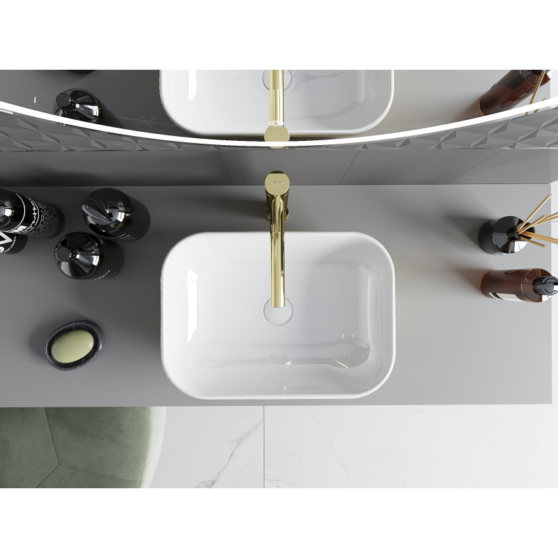 Mexen Rita lavabo sobre encimera 45 x 32 cm, blanco/líneas doradas - 21084553