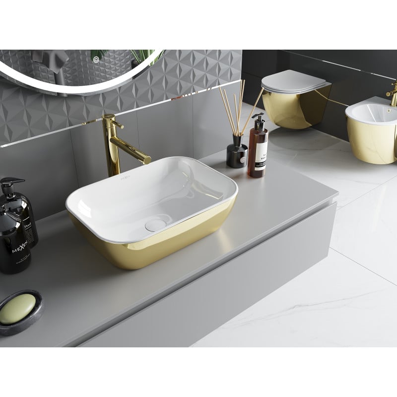 Mexen Rita lavabo da appoggio 45 x 32 cm, bianco/oro - 21084506