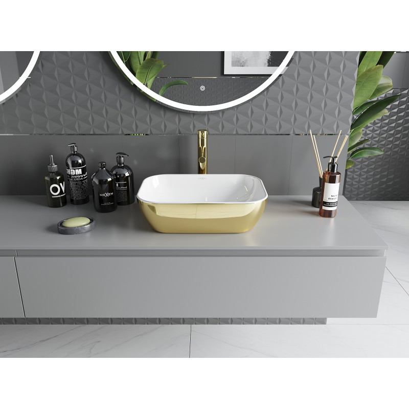 Mexen Rita lauapealne valamu 45 x 32 cm, valge/kuldne - 21084506