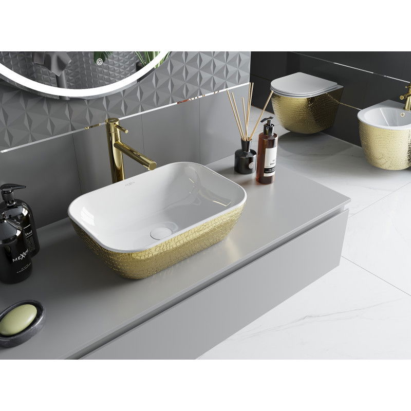Mexen Rita basin countertop 45 x 32 cm, white/gold scale pattern - 21084554