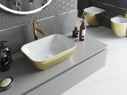 Mexen Rita opzetwastafel 45 x 32 cm, wit/goud schubbenpatroon - 21084554