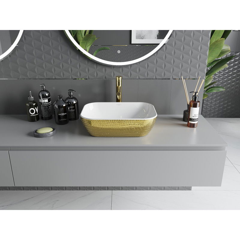 Mexen Rita lavabo da appoggio 45 x 32 cm, bianco/oro motivo a scaglie - 21084554