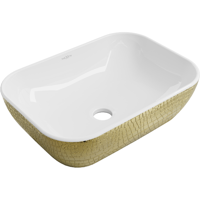 Mexen Rita bänkmonterad handfat 45 x 32 cm, vit/guld fjällmönster - 21084554