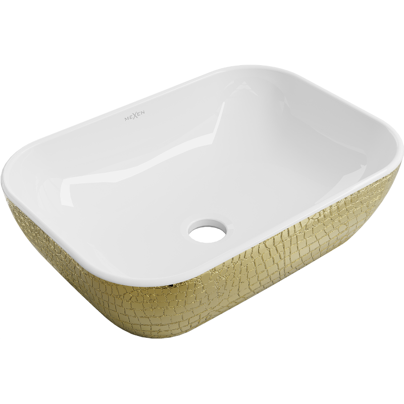 Mexen Rita opzetwastafel 45 x 32 cm, wit/goud schubbenpatroon - 21084554