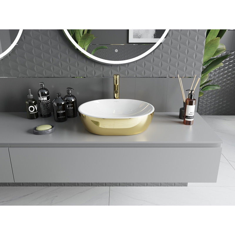 Mexen Viki countertop sink 48 x 35 cm, white/gold - 21054806