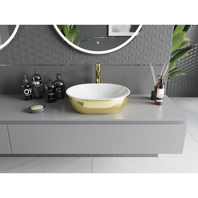 Mexen Viki νιπτήρας επιτραπέζιος 48 x 35 cm, λευκός/χρυσός - 21054806