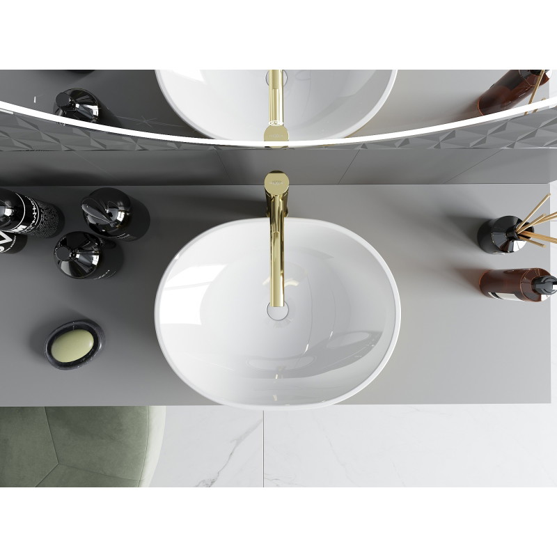 Mexen Viki countertop sink 48 x 35 cm, white/gold - 21054806
