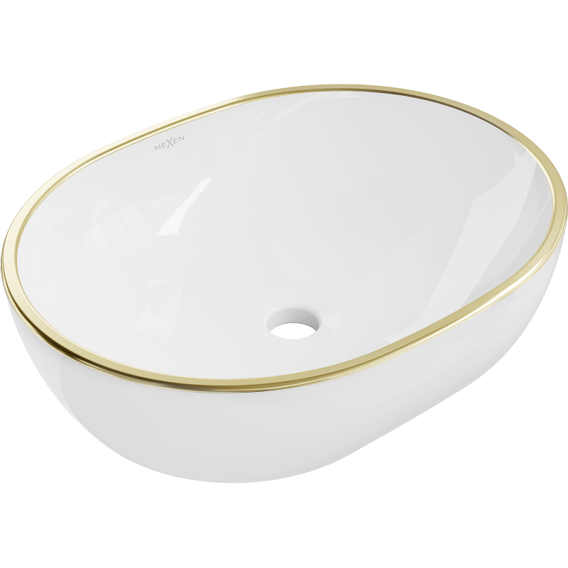 Mexen Viki Aufsatzwaschbecken 48 x 35 cm, weiß/goldener Rand - 21054805