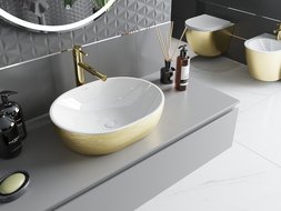 Mexen Viki Aufsatzwaschbecken 48 x 35 cm, weiß/gold Linienmuster - 21054817