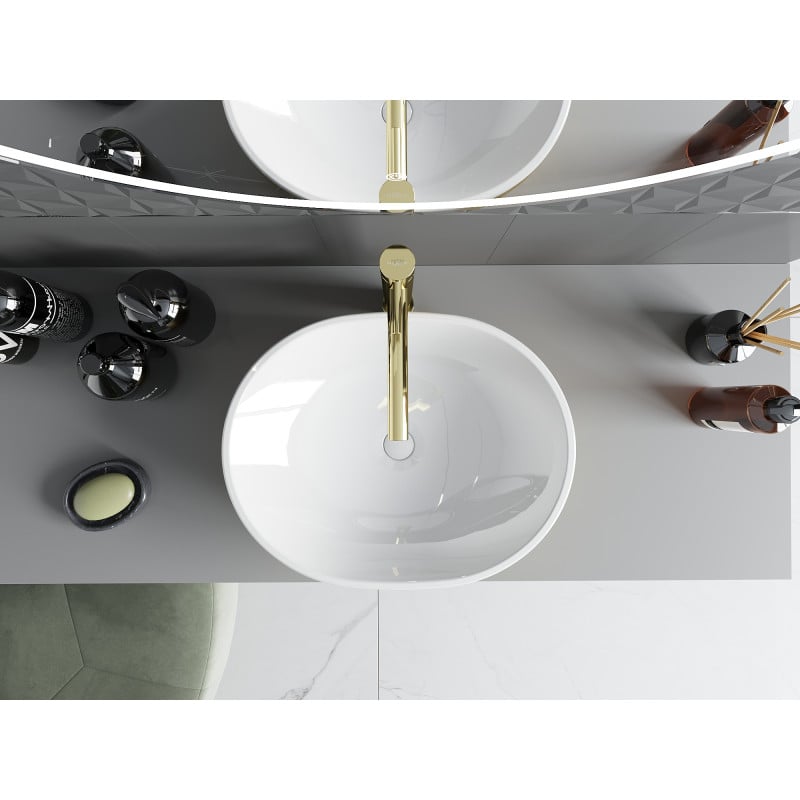 Mexen Viki lavabo à poser 48 x 35 cm, blanc/doré motif lignes - 21054817