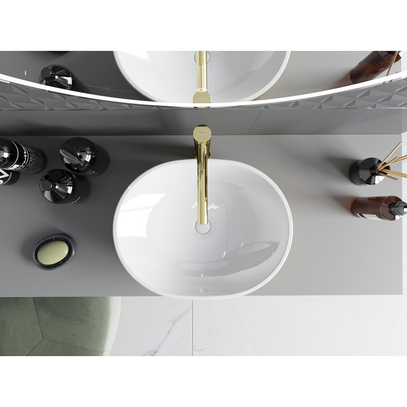 Mexen Viki opbouw wasbak 48 x 35 cm, wit/goud lijnpatroon - 21054817