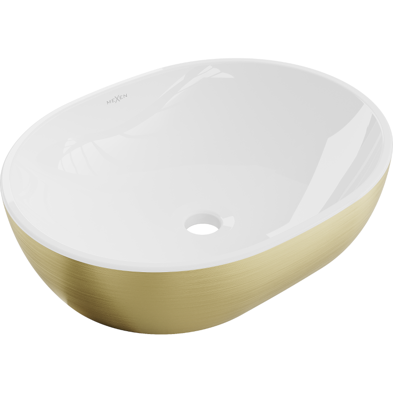 Mexen Viki Aufsatzwaschbecken 48 x 35 cm, weiß/gold Linienmuster - 21054817