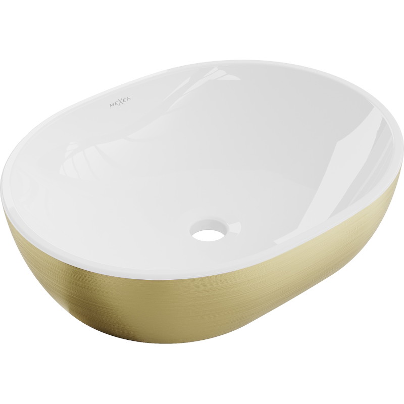 Mexen Viki opbouwwasbak 48 x 35 cm, wit/goud patroon lijnen - 21054817