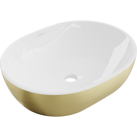 Mexen Viki Aufsatzwaschbecken 48 x 35 cm, weiß/gold Linienmuster - 21054817
