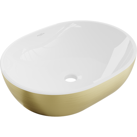 Mexen Viki lavabo à poser 48 x 35 cm, blanc/or motif lignes - 21054817