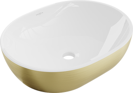 Mexen Viki lavatório de bancada 48 x 35 cm, branco/dourado padrão linhas - 21054817