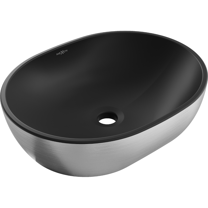 Mexen Viki lavabo à poser 48 x 35 cm, noir mat/motif argent lignes - 21054873
