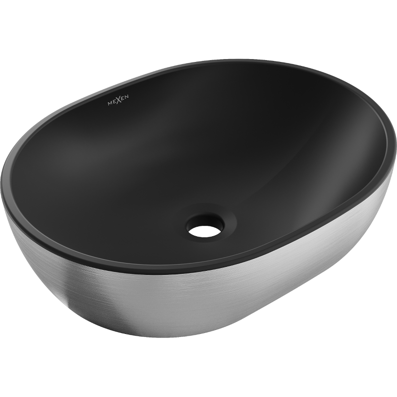 Mexen Viki lavabo sobre encimera 48 x 35 cm, negro mate/diseño de líneas plateadas - 21054873