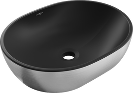 Mexen Viki lavabo sobre encimera 48 x 35 cm, negro mate/diseño de líneas plateadas - 21054873