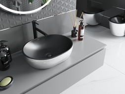 Mexen Viki bänkskål 48 x 35 cm, svart matt/silver mönster linjer - 21054873