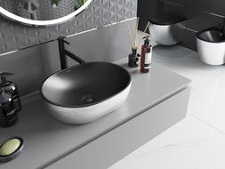 Mexen Viki lavabo sobre encimera 48 x 35 cm, negro mate/diseño de líneas plateadas - 21054873