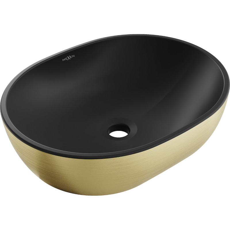 Mexen Viki Aufsatzwaschbecken 48 x 35 cm, schwarz matt/goldenes Linienmuster - 21054877