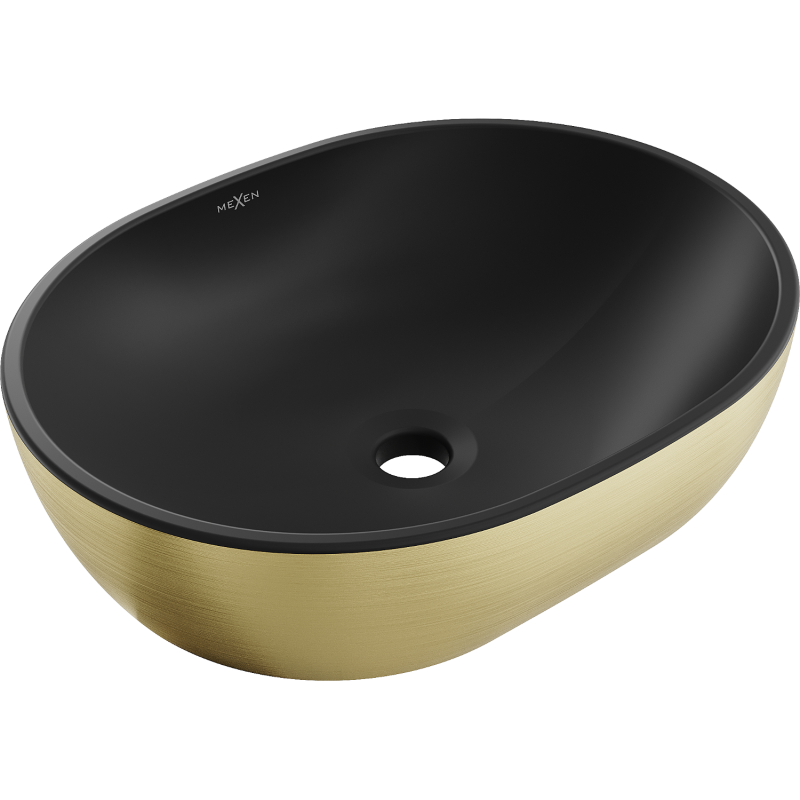 Mexen Viki lavandino da appoggio 48 x 35 cm, nero opaco/oro motivo a linee - 21054877