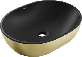 Mexen Viki lavabo sobre encimera 48 x 35 cm, negro mate/diseño dorado líneas - 21054877