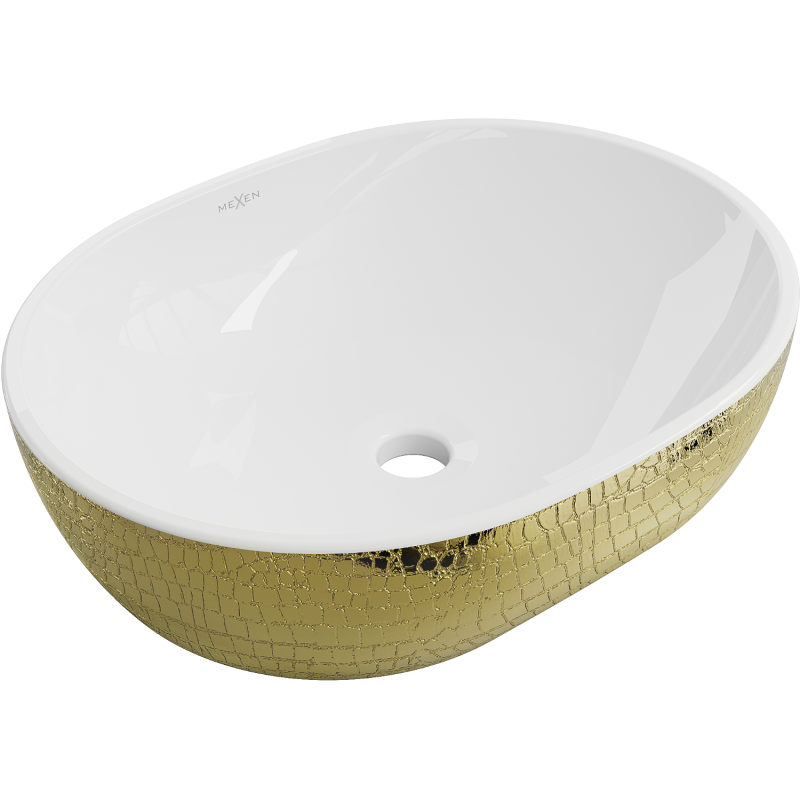 Mexen Viki lavabo da appoggio 48 x 35 cm, bianco/oro motivo squame - 21054808