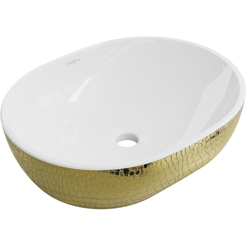 Mexen Viki tason päälle asetettava pesuallas 48 x 35 cm, valkoinen/kultainen suomukuvio - 21054808