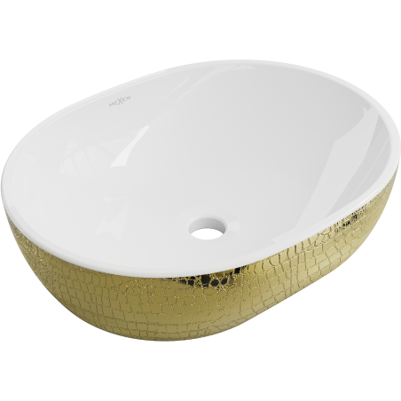 Mexen Viki lavatório de bancada 48 x 35 cm, branco/dourado padrão escama - 21054808