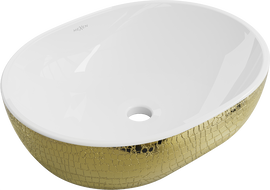 Mexen Viki lavabo da appoggio 48 x 35 cm, bianco/oro motivo a squame - 21054808
