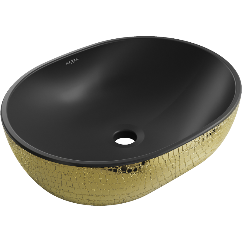 Mexen Viki lavabo à poser 48 x 35 cm, noir mat/motif écailles dorées - 21054878