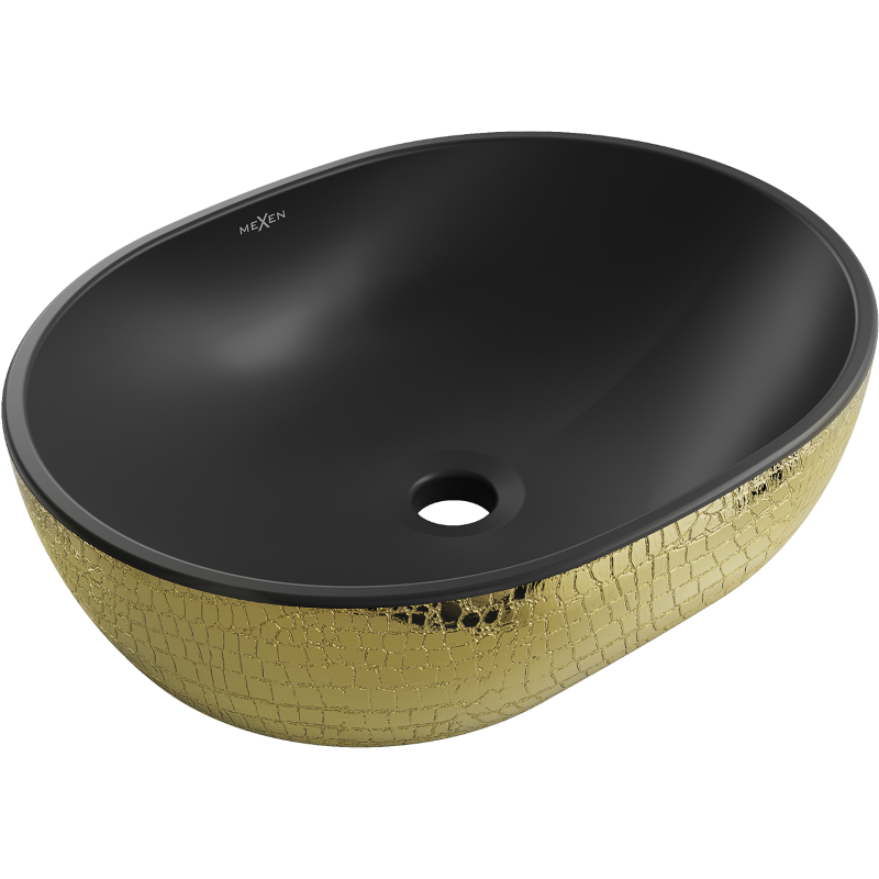 Mexen Viki lavabo da appoggio 48 x 35 cm, nero opaco/motivo squame dorate - 21054878