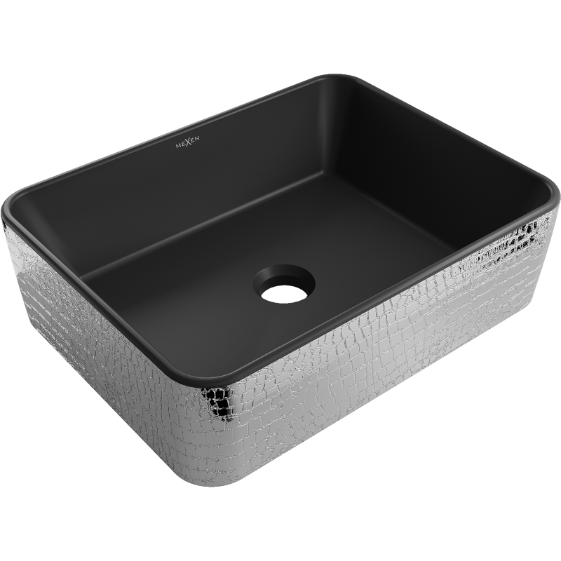 Mexen Catia lavabo sobre encimera 48 x 37 cm, negro mate/patrón plateado a escamas - 21314872