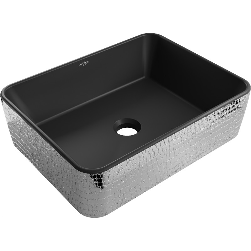 Mexen Catia opbouwwastafel 48 x 37 cm, zwart mat/zilveren schubbenpatroon - 21314872