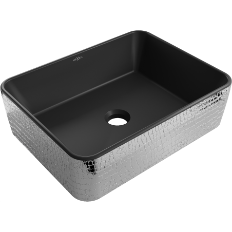 Mexen Catia Aufsatzwaschbecken 48 x 37 cm, Schwarz matt/Silbernes Schuppenmuster - 21314872
