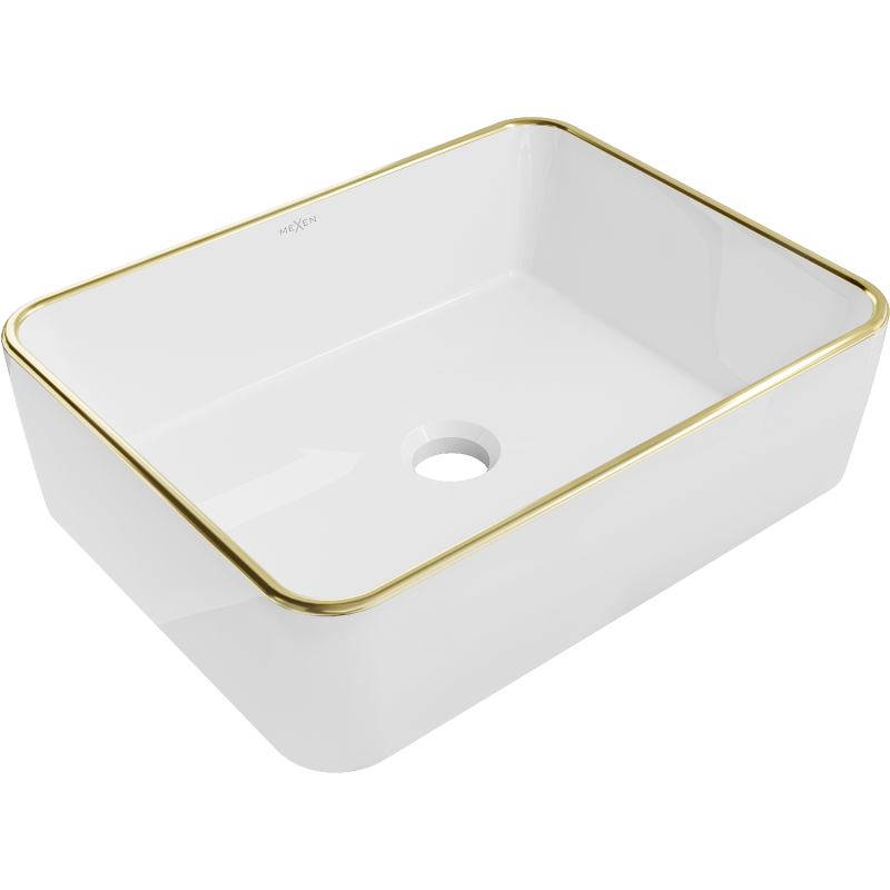 Mexen Catia työtasolle asennettava pesuallas 48 x 37 cm, valkoinen/kultainen reuna - 21314805