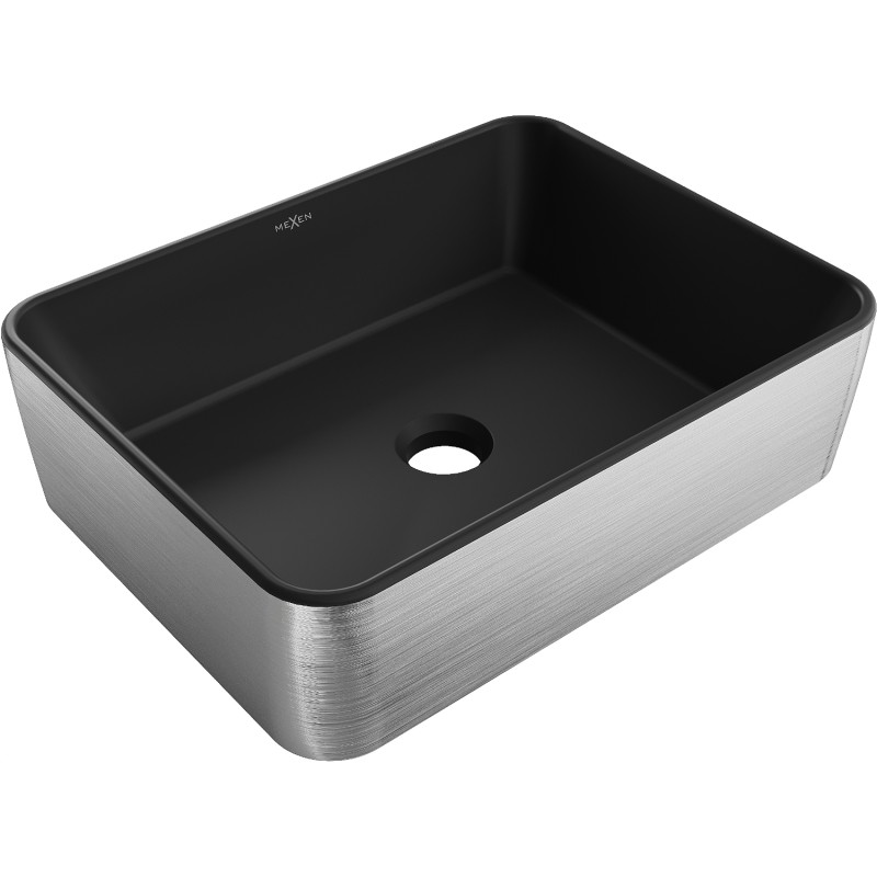 Mexen Catia lavabo de encimera 48 x 37 cm, negro mate/patrón de líneas plateadas - 21314873
