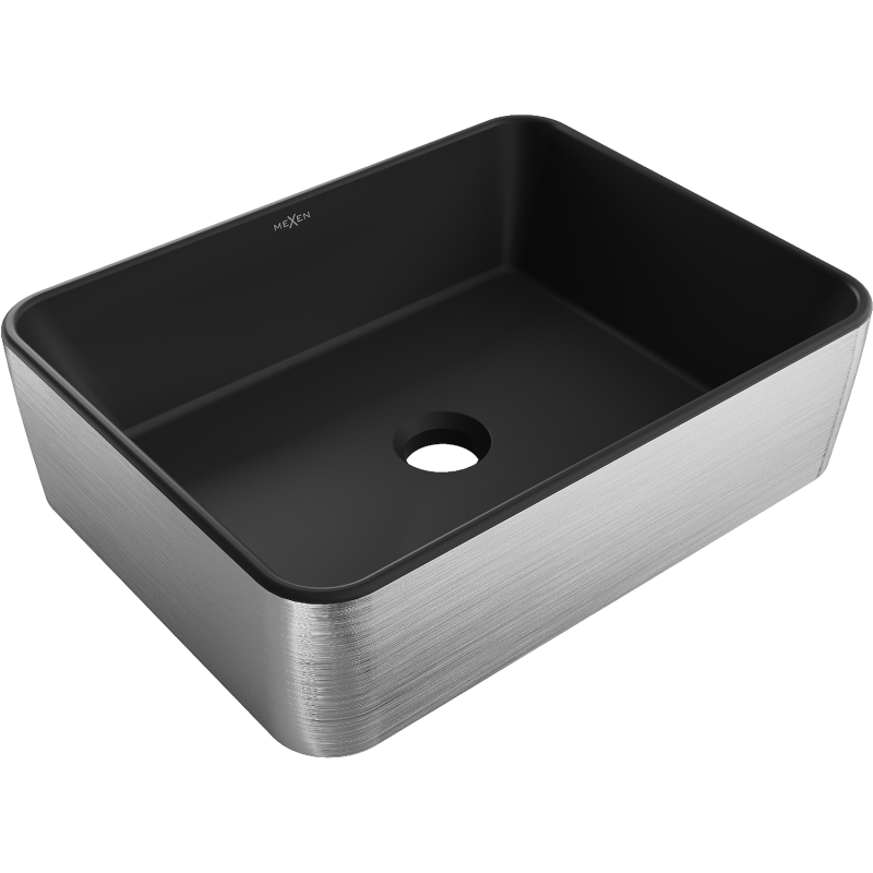 Mexen Catia lavatório de bancada 48 x 37 cm, preto mate/padrão linhas prateado - 21314873