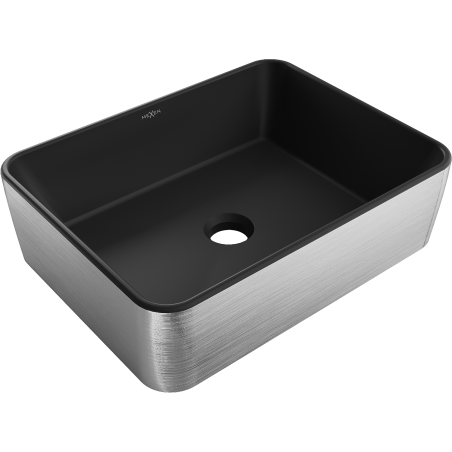 Mexen Catia lavabo sobre encimera 48 x 37 cm, negro mate/diseño de líneas plateado - 21314873