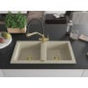 Mexen Mario granite sink 2-bowl with Duo kitchen tap, beige - 6504-69-671701-57-G