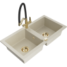 Mexen Mario granieten spoelbak met 2 compartimenten en Duo keukenkraan, beige - 6504-69-671701-57-G