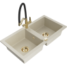Mexen Mario granite sink 2-bowl with Duo kitchen tap, beige - 6504-69-671701-57-G