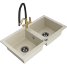 Mexen Mario granit gootsteen met 2 compartimenten met keukenmengkraan Duo, beige - 6504-69-671701-57-B