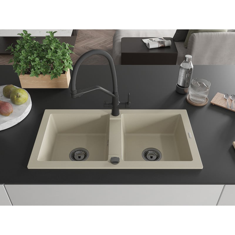 Mexen Mario lavello in granito a 2 vasche con miscelatore Duo, beige - 6504-69-671701-70-B