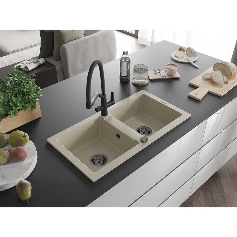Mexen Mario granitni sudoper s 2 komore s kuhinjskom slavinom Duo, bež - 6504-69-671701-70-B