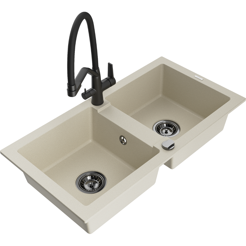 Mexen Mario 2-facks granitho med köksblandare Duo, beige - 6504-69-671701-70-B