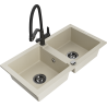 Mexen Mario granit gootsteen 2-kamer met Duo keukenkraan, beige - 6504-69-671701-70-B